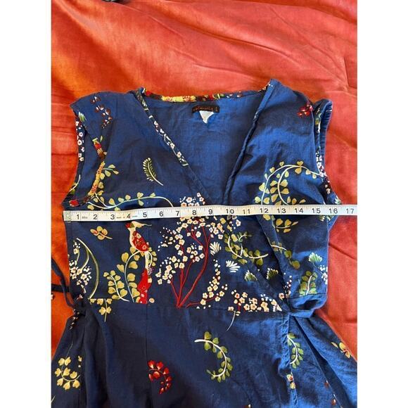 Boho Floral Cotton Wrap Dress – Blue Bird Print – Size Large by Solaris - Picture 8 of 14